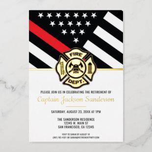 Firefighter Retirement Red Line Flag Fireman Foil Invitation