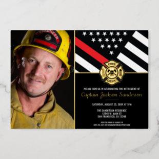 Firefighter Retirement Thin Red Line Fireman Photo Foil Invitation