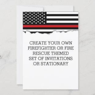 Firefighter Themed Flag Custom Invitations or Stat