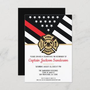 Firefighter Thin Red Line Fireman Retirement Party Invitation
