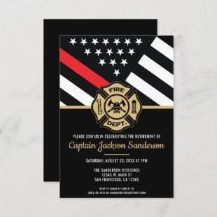 Firefighter Thin Red Line Fireman Retirement Party Invitation