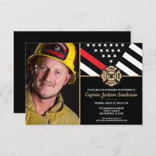 Fireman Thin Red Firefighter Photo Retirement Invitation