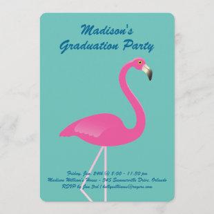 Flamingo Graduation Party - Turquoise Invitation