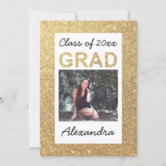 Flat Gold Sparkle Glitter 1 Photo Graduation Invitation
