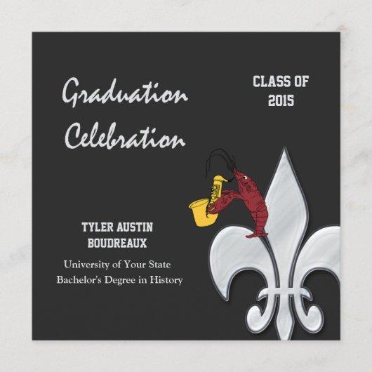 Fleur de Lis Crawfish Graduation (black) Invitation