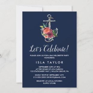Floral Anchor | Navy Autumn Let's Celebrate Invitation