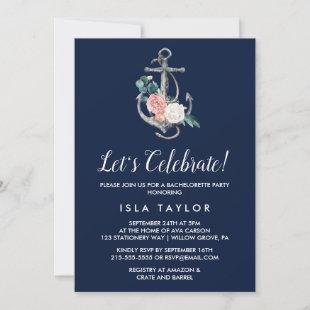 Floral Anchor | Navy Summer Let's Celebrate Invitation