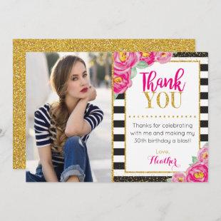 Floral Birthday Thank You Card | Black and White