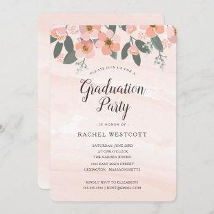 Floral Blush Graduation Party Watercolor Pink Invitation