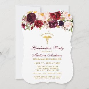 Floral Burgundy Gold Medical Grad Party Invite W