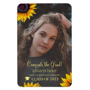 Floral elegant gold script grad photo graduation magnet