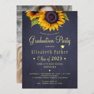 Floral elegant PHOTO rustic graduation party Invitation