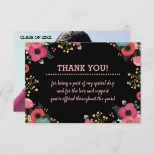 Floral Frame Graduation Thank You Photo Card