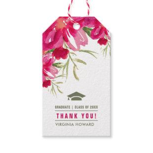 Floral Fuchsia Green Graduation Thank You  Gift Tags