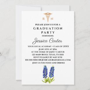 Floral Graduation Nurse Typography Bluebonnets  Invitation