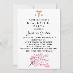 Floral Graduation Nurse Typography Cherry Blossom Invitation