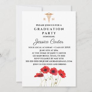 Floral Graduation Nurse Typography Poppies  Invitation