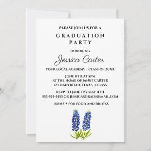 Floral Graduation Party Typography Bluebonnets  Invitation
