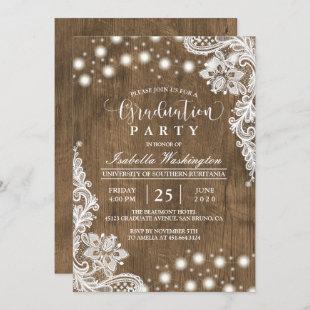 Floral Lace String Light Rustic Graduation Party Invitation