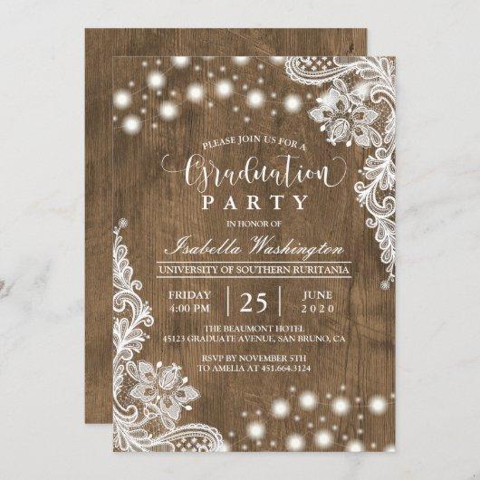 Floral Lace String Light Rustic Graduation Party Invitation