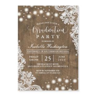 Floral Lace String Light Rustic Graduation Party Magnetic Invitation