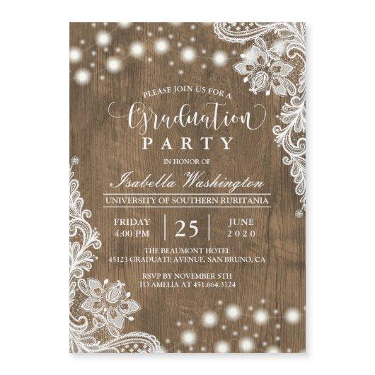 Floral Lace String Light Rustic Graduation Party Magnetic Invitation