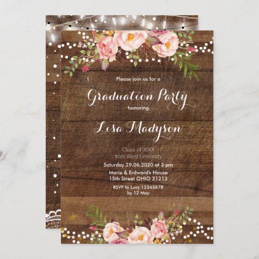 Floral Lace String Lights Graduation Party Card