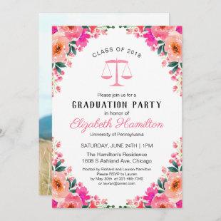 Floral Law School Graduation Party Photo Invitation