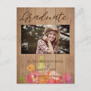 Floral Modern Rustic Wood Photo Graduation Postcard