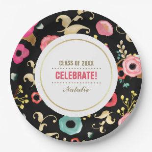 Floral Pattern Graduation Party Custom Paper Plate