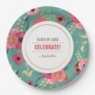 Floral Pattern Graduation Party Custom Paper Plate