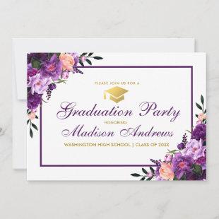 Floral Purple Gold Graduation Party Invite