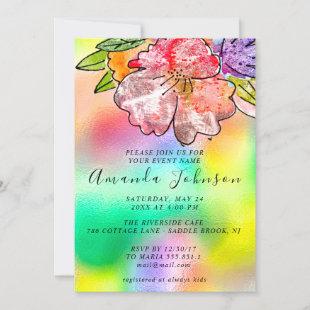 Floral Rose Bridal Shower Birthday Holograph Invitation