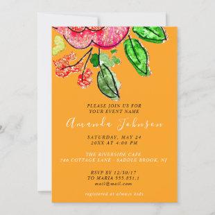 Floral Rose Orange Bridal Shower Sweet 16th   Invitation