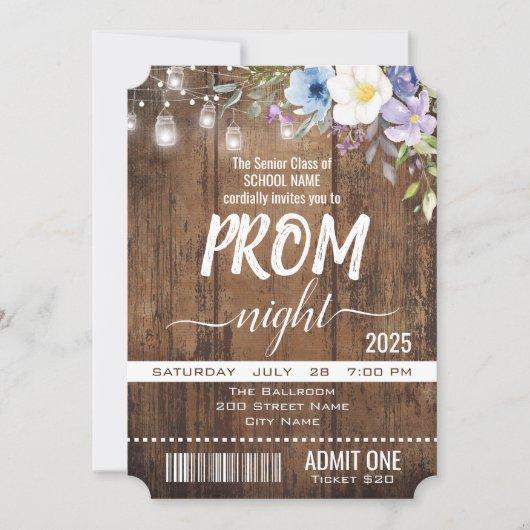Floral Rustic Graduation Prom Night Ticket Invitation