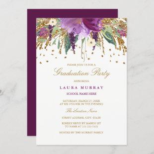 Floral Sparkling Amethyst Graduation Party Card