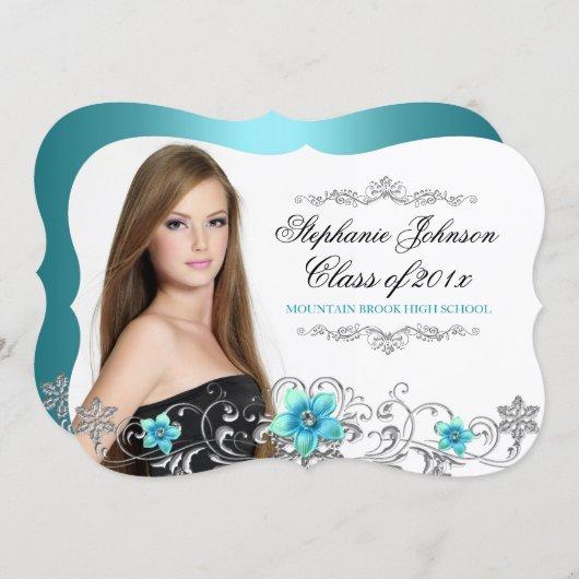Floral Swirl Teal Blue Graduation Card