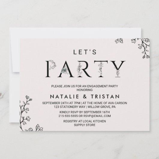 Floral Typography Let's Party Invitation