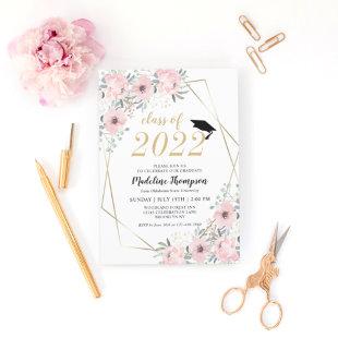 Floral Watercolor Dusty Blush Pink Gold Graduation Invitation
