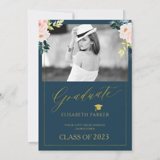 Floral watercolor elegant photo graduation announcement
