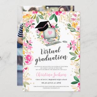 Floral watercolor gold photo virtual graduation invitation