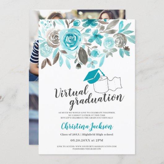 Floral watercolor roll photo virtual graduation invitation
