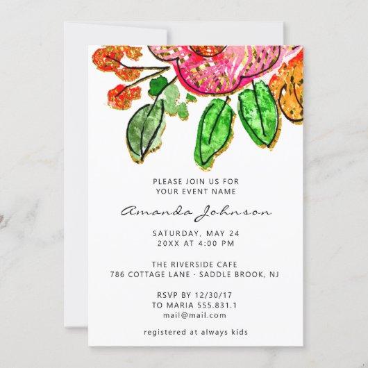 Floral Watercolors Bridal Shower Sweet 16th  Invitation