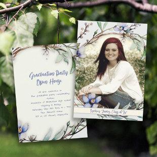 Flowers and Branches Photo Graduation Invitation