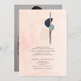 Flute Recital Abstract Blush Pink & Blue Photo Invitation