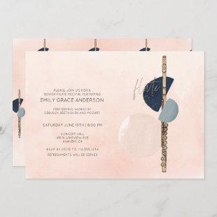 Flute Recital Abstract Blush Pink & Navy Blue Gold Invitation