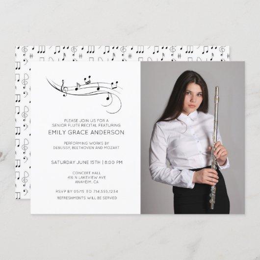 Flute Recital Musical Notes Black & White Photo Invitation