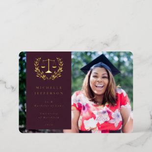 Foil + Burgundy Law School Graduation Announcement