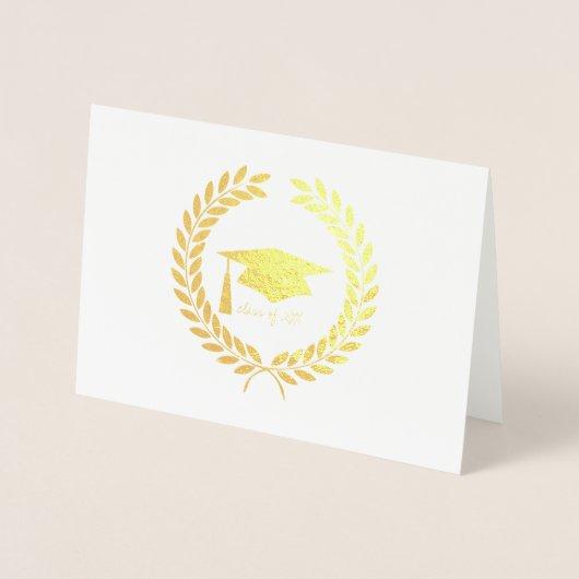 Foil Etched Cap and Leaves Graduation Card