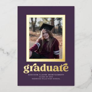 Foil Frame on Purple Graduation Announcement